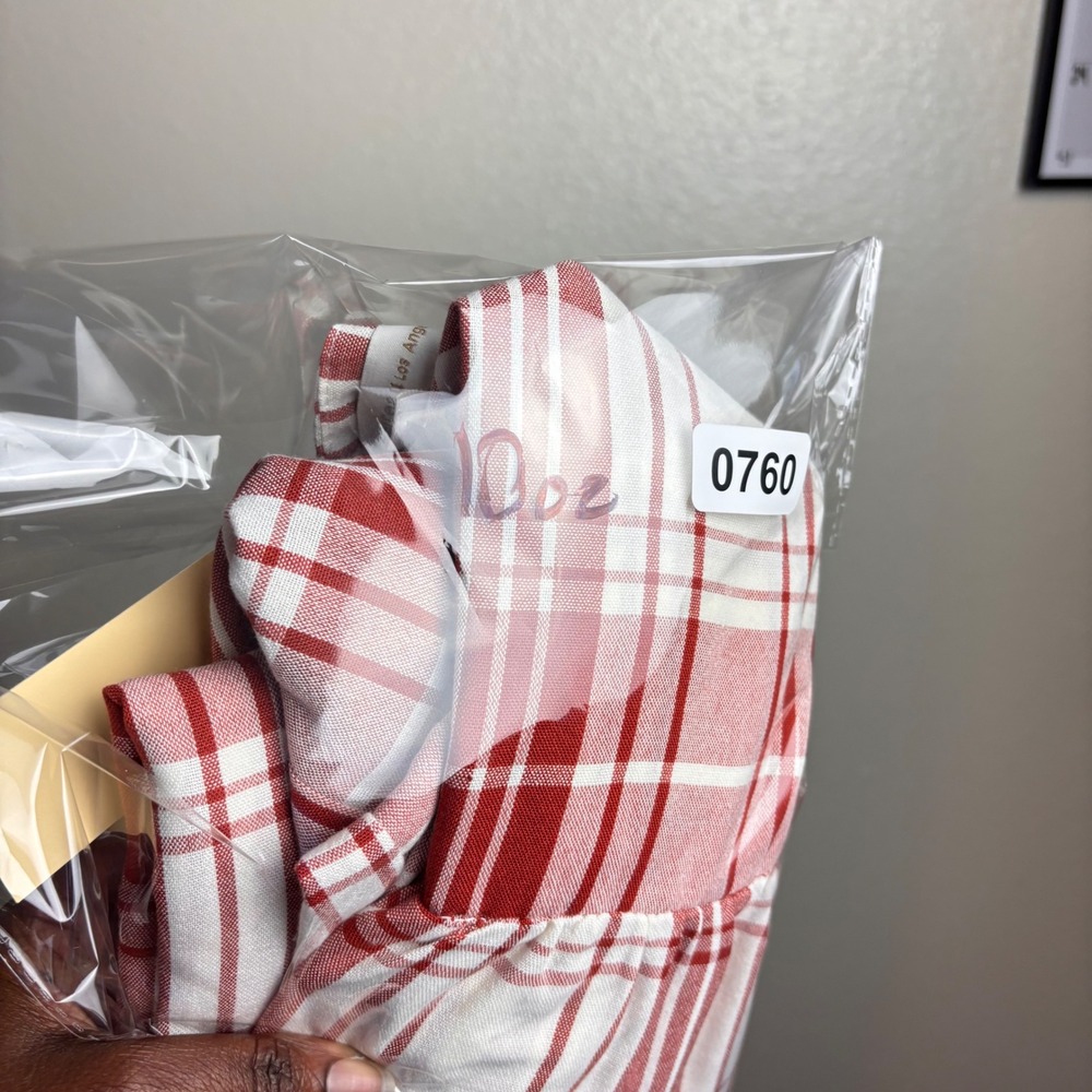 New Monteau Los Angeles S Red Plaid Babydoll Mini Dress Puff Sleeve Cottagecore - Picture 12 of 12